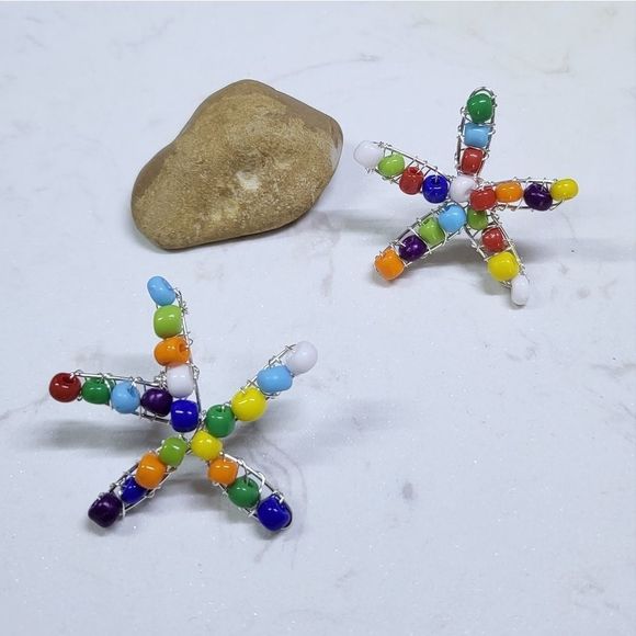 New wire wrapped handmade silver earrings multicolored - Picture 3 of 4